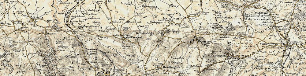 Old map of Ballidon in 1902-1903