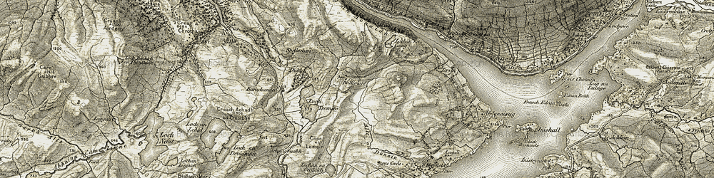 Old map of Allt an Dùnain in 1906-1907
