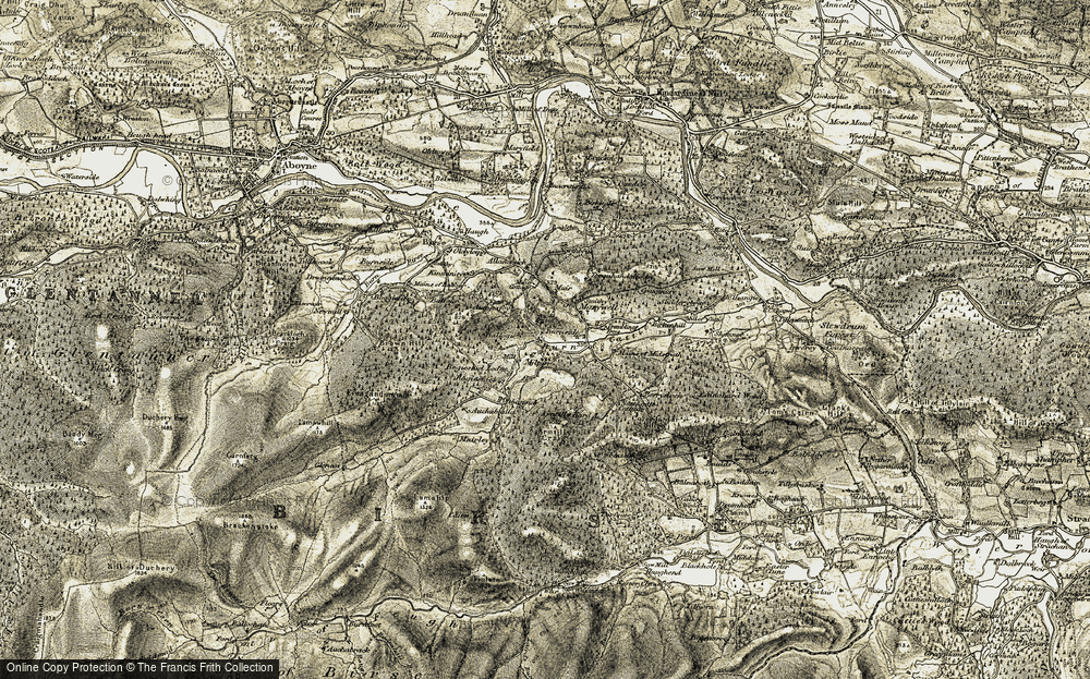Old Map of Historic Map covering Arntilly Craig in 1908-1909
