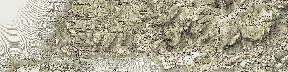 Old map of Balmacara Burn in 1908-1909