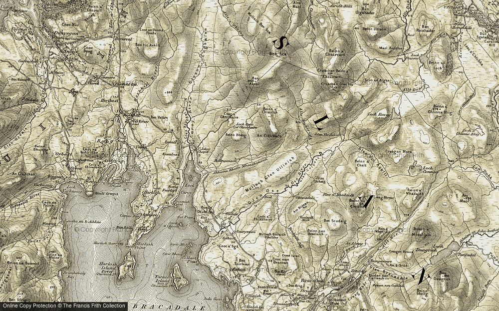 Old Map of Historic Map covering An Clèireach in 1908-1909