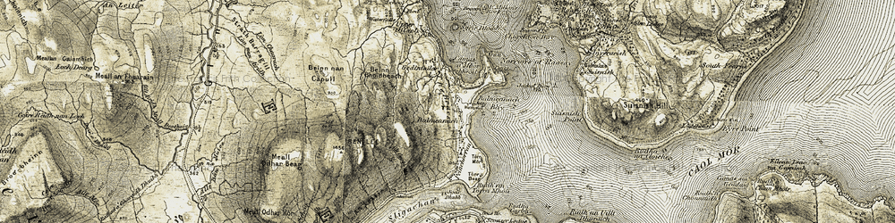 Old map of Balmeanach Bay in 1908-1909