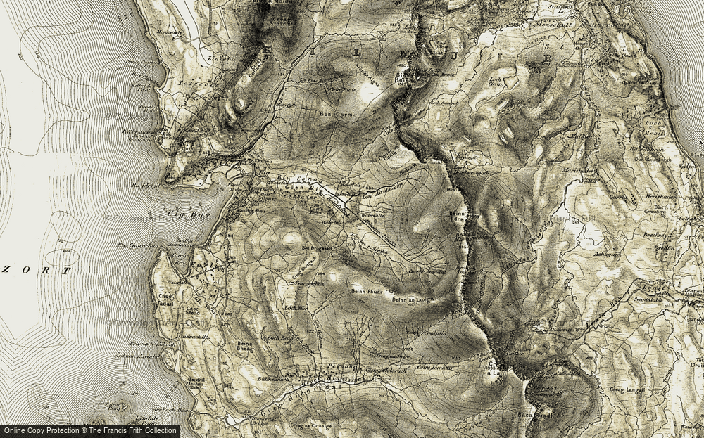 Old Map of Historic Map covering Beinn Edra in 1908-1909