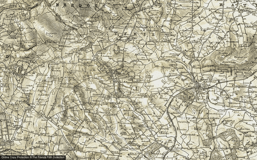 Old Map of Historic Map covering Auchnarie in 1909-1910