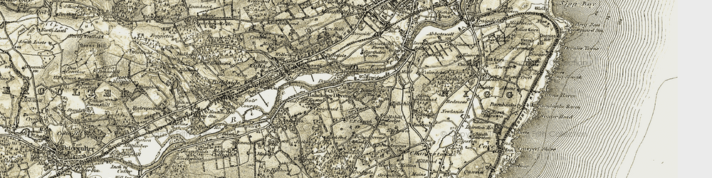 Old map of Banchory-Devenick in 1908-1909