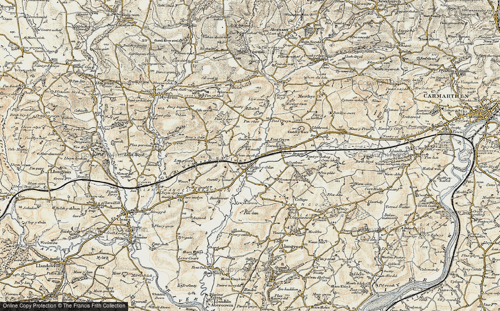 Old Map of Historic Map covering Afon Cywym in 1901