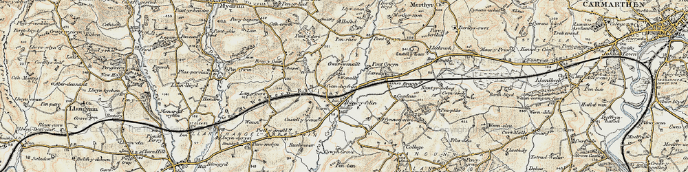 Old map of Afon Cywym in 1901