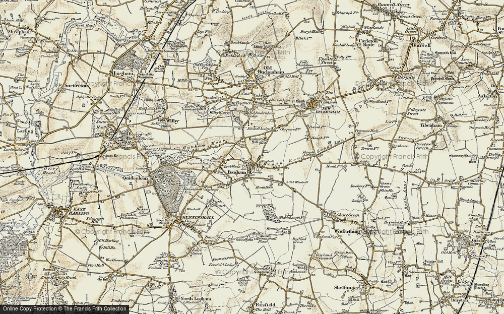 Old Map of Historic Map covering Banham Hall in 1901