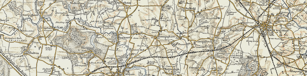 Old map of Banningham in 1901-1902