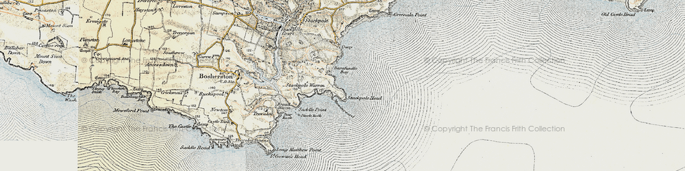 Old map of Barafundle Bay in 1901-1912