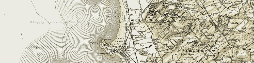 Old map of Barassie Sands in 1905-1906