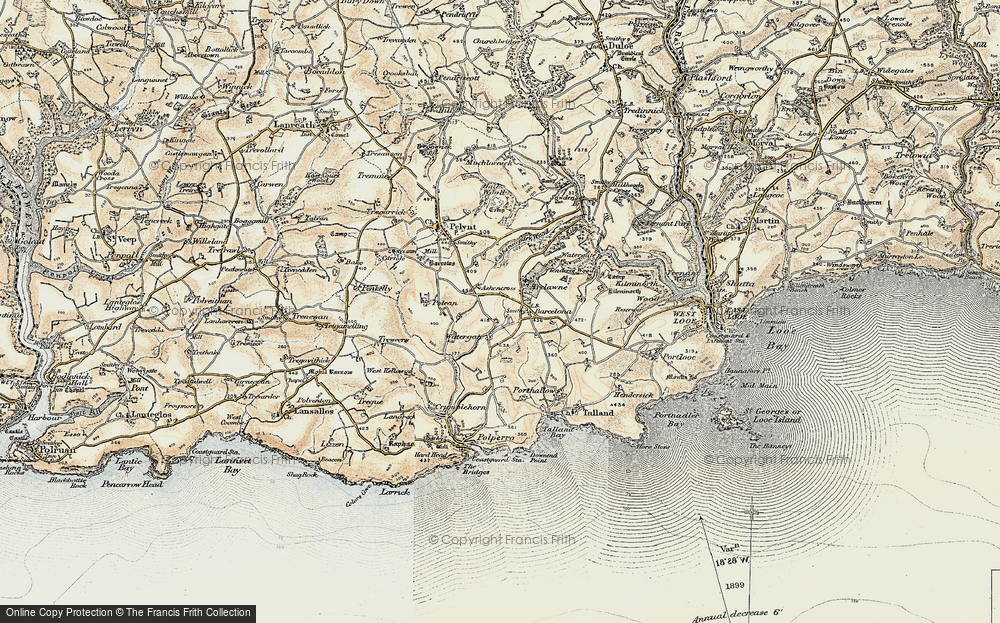 Old Map of Historic Map covering Trelawne in 1900