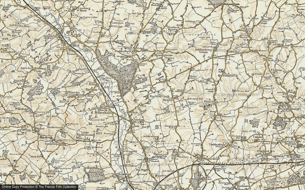 Old Map of Historic Map covering Barham Green in 1898-1901
