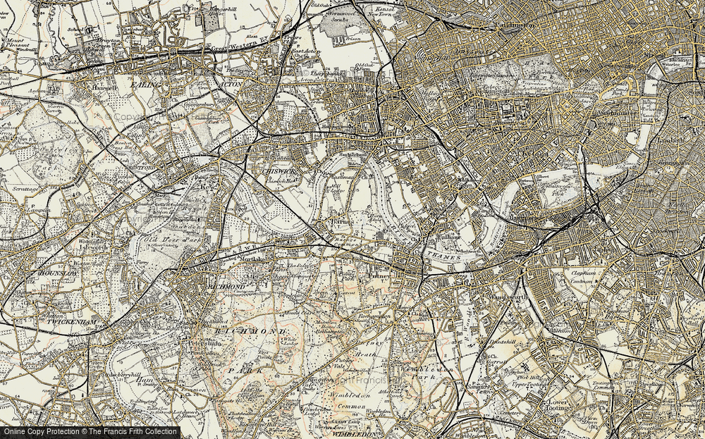 Old Map of Historic Map covering Barnes Common in 1897-1909