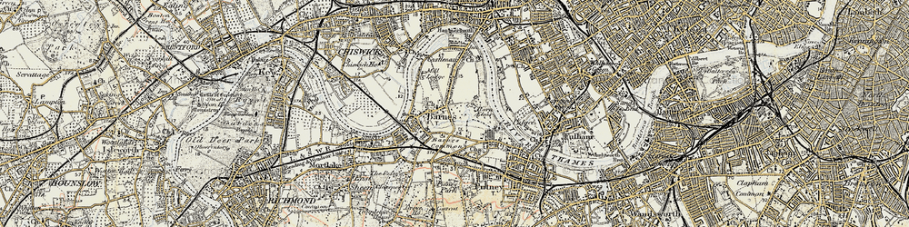 Old map of Barnes Common in 1897-1909