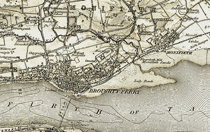 Old map of Balmossie in 1907-1908
