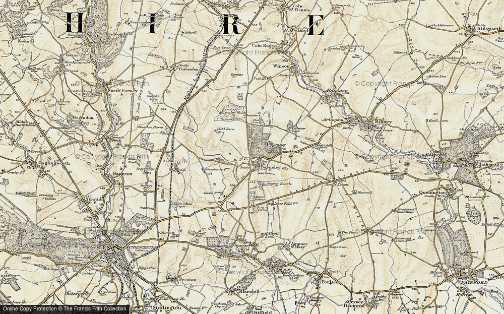 Old Map of Historic Map covering Barnsley Wold in 1898-1899