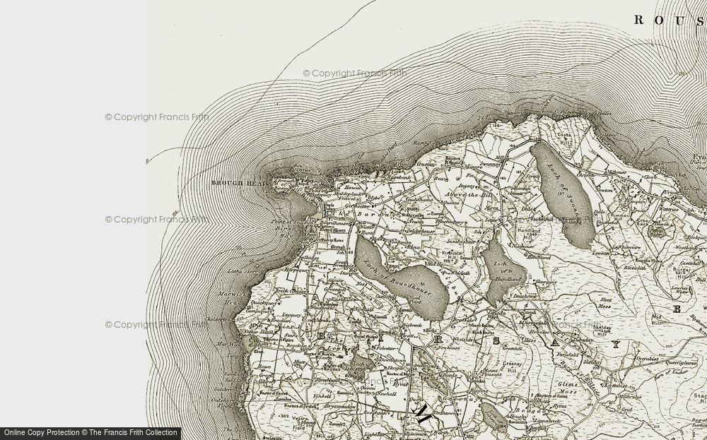 Old Map of Historic Map covering Birsay Bay in 1912