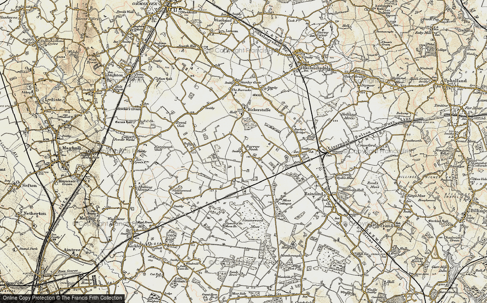 Old Map of Historic Map covering Bickerstaffe Moss in 1902-1903