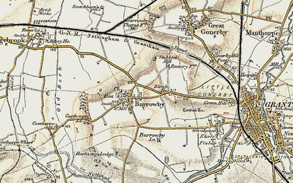 Old map of Barrowby in 1902-1903