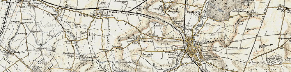 Old map of Barrowby in 1902-1903