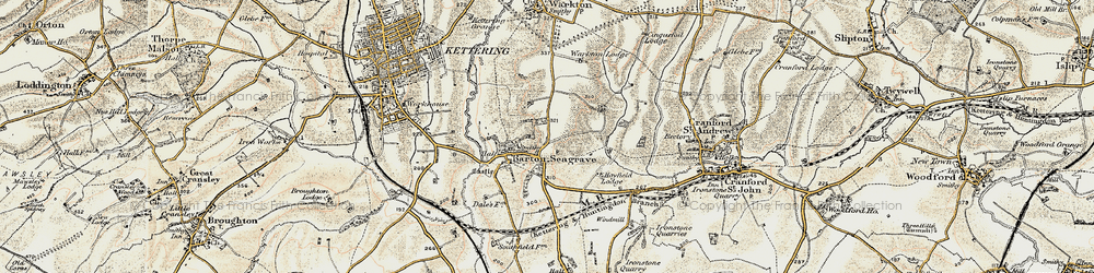 Old map of Barton Seagrave in 1901-1902