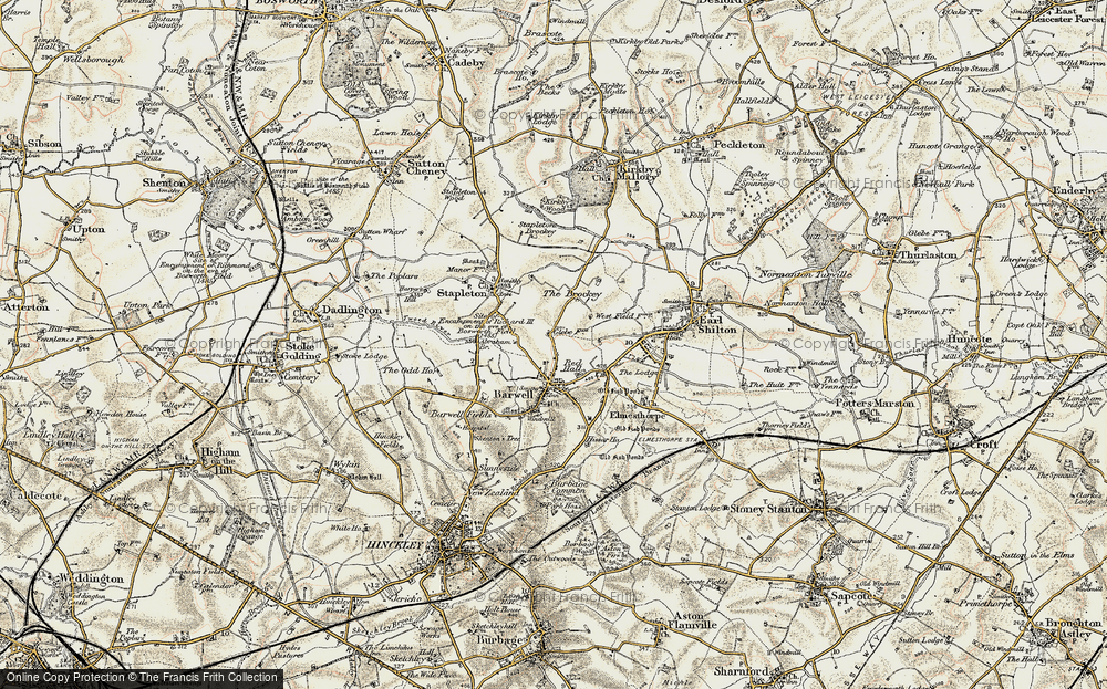 Old Map of Historic Map covering Burbage Common in 1901-1903