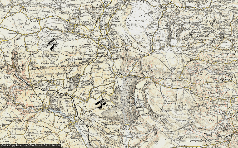 Old Map of Historic Map covering Baslow Hall in 1902-1903