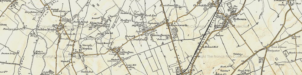 Old map of Bassingbourn in 1898-1901