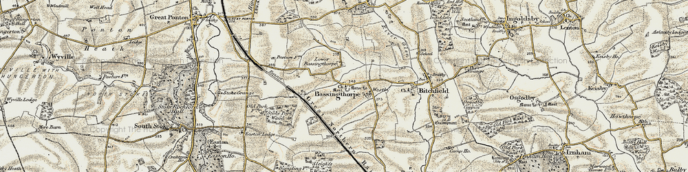 Old map of Bassingthorpe in 1902-1903