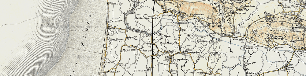 Old map of Bleadon Level in 1899-1900