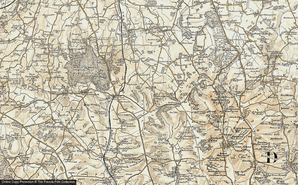 Old Map of Historic Map covering Batcombe Hill in 1899