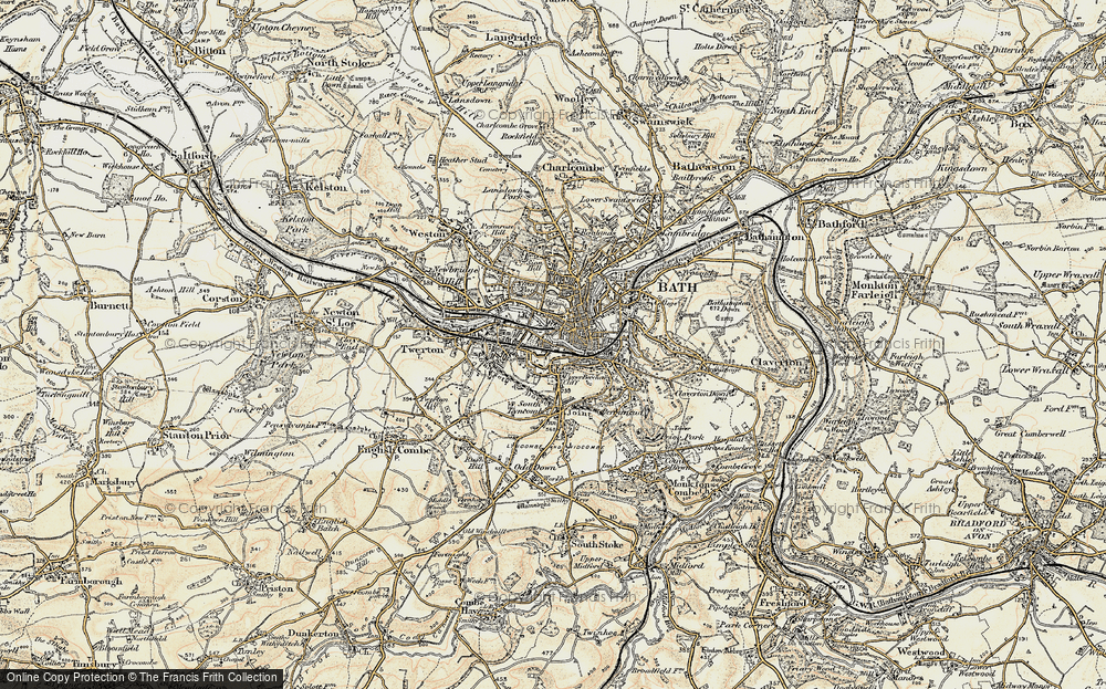 Old Map of Historic Map covering Aqvae Svlis (Bath) in 1898-1899