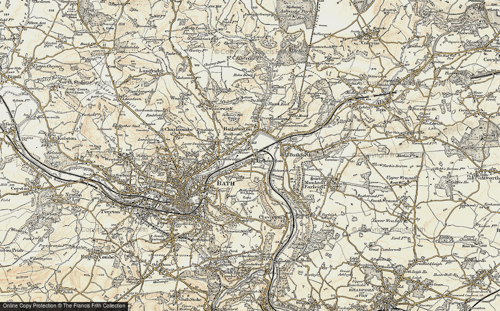 Old Map of Historic Map covering Bathampton Down in 1899