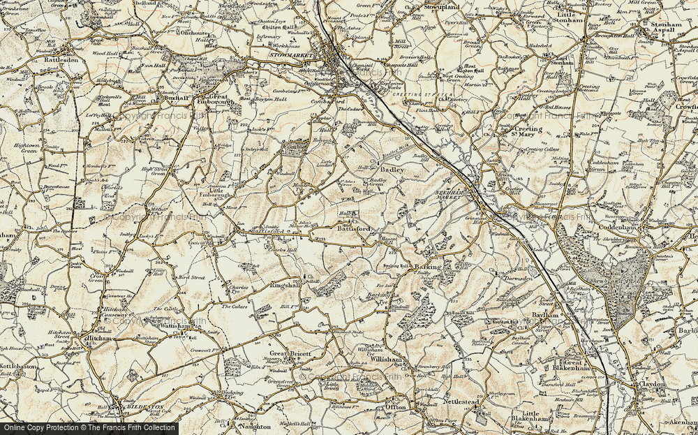 Old Map of Battisford, 1899-1901 in 1899-1901