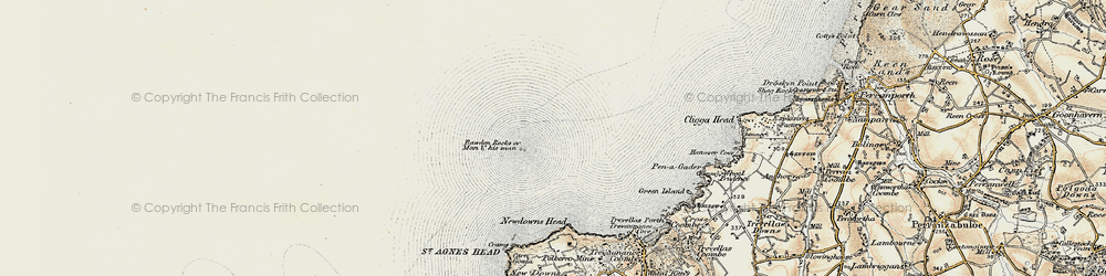 Old map of Bawden Rocks in 1900