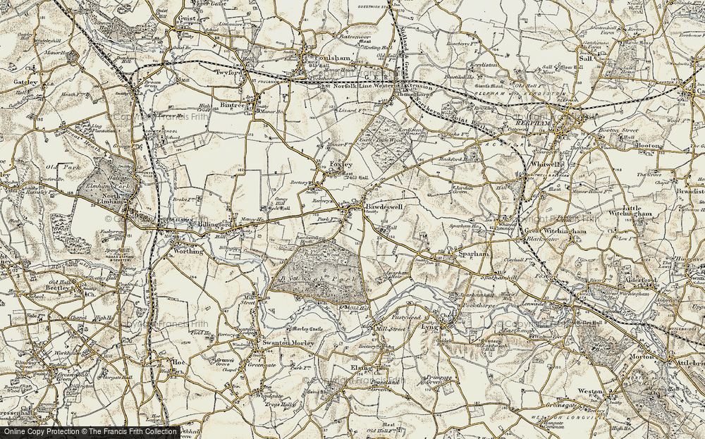 Old Map of Historic Map covering Bylaugh Wood in 1901-1902