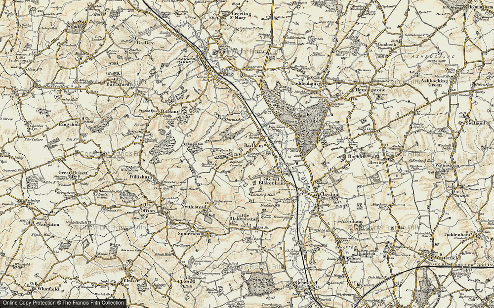 Old Map of Historic Map covering Baylham Common in 1899-1901