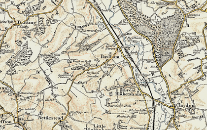 Old map of Baylham Common in 1899-1901