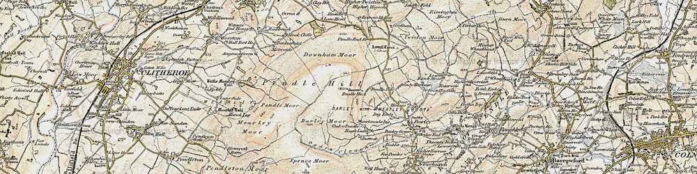 Old map of Pendle Hill in 1903-1904