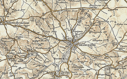 Old map of Beaminster in 1898-1899