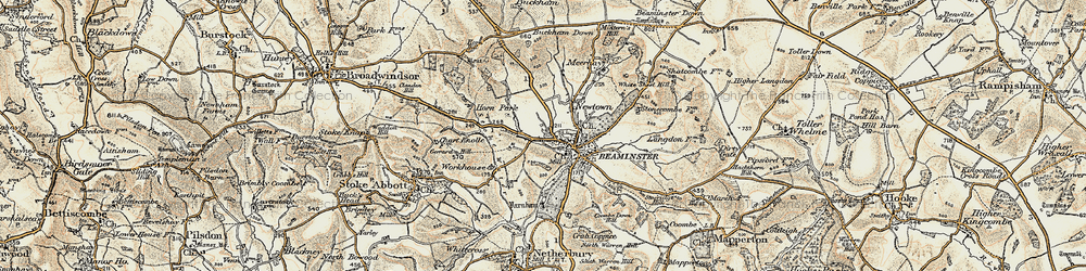 Old map of Beaminster in 1898-1899
