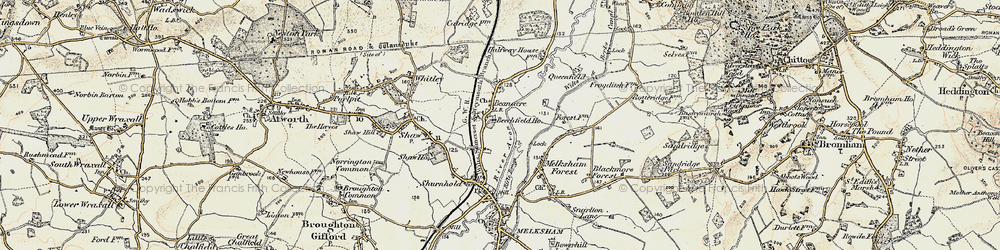 Old map of Beanacre in 1898-1899