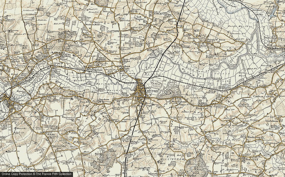 Old Map of Historic Map covering Ashmans Hall in 1901-1902