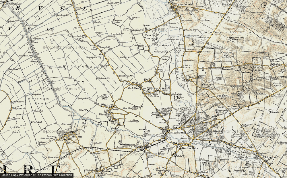 Old Map of Historic Map covering Mildenhall Airfield in 1901