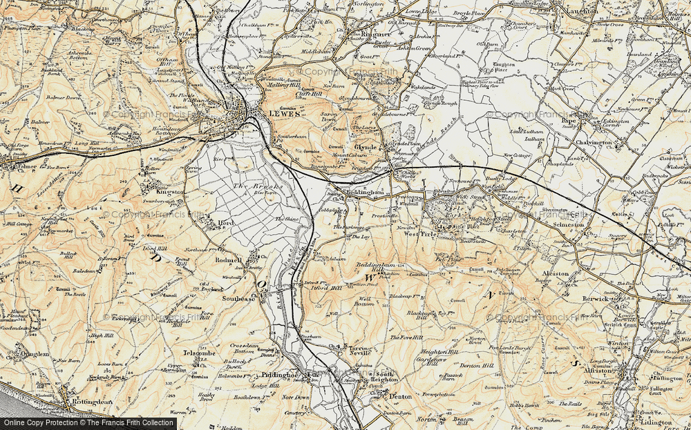 Old Map of Historic Map covering Beddingham Hill in 1898