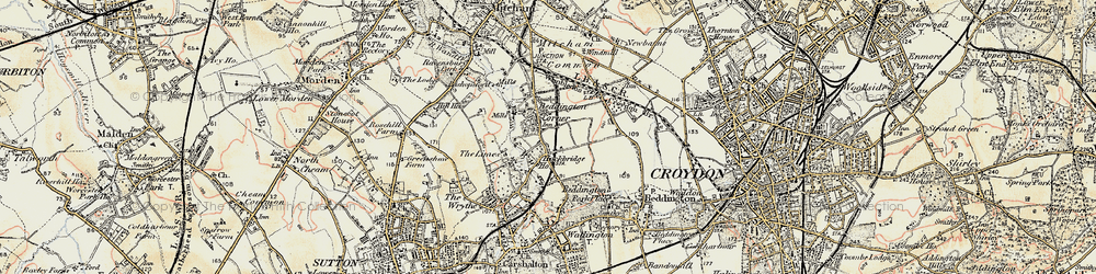 Old map of Beddington Corner in 1897-1909