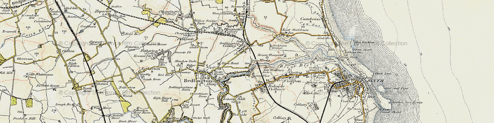Old map of Bebside Hall in 1901-1903