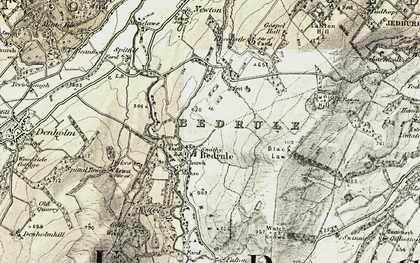 Old map of Bedrule Mill in 1901-1904