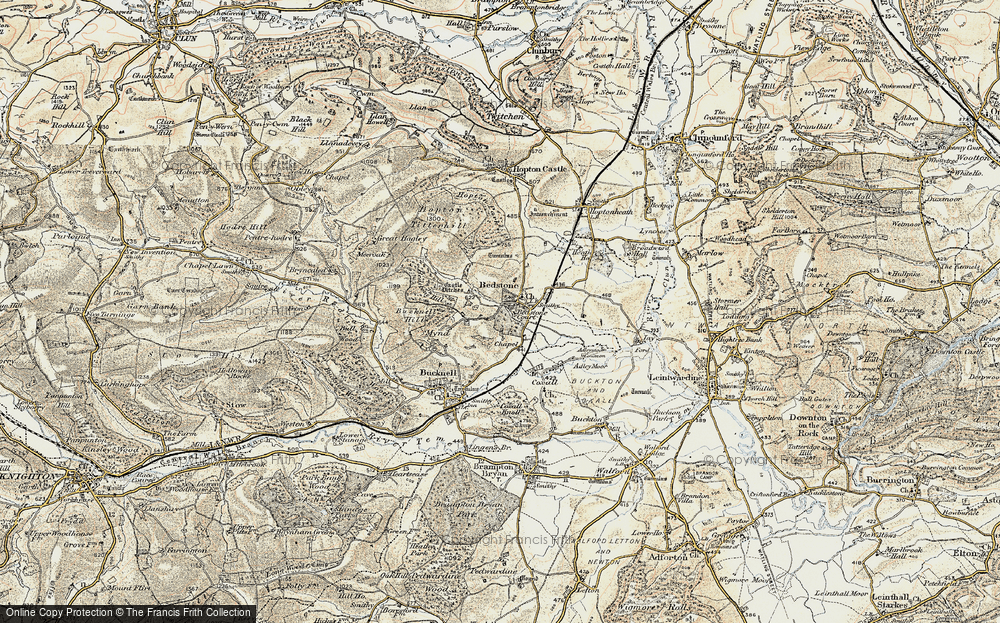 Old Map of Historic Map covering Bedstone Hill in 1901-1903